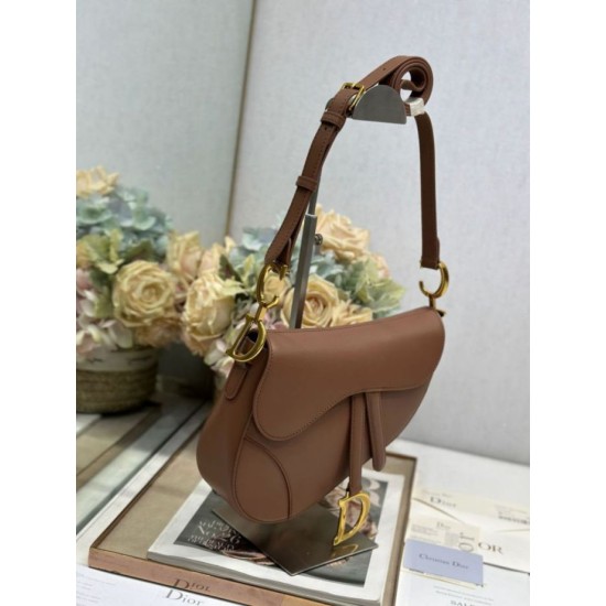 Premio Replica Borsa Dior Saddle pelle di vitello liscia marrone Imitazione Outlet