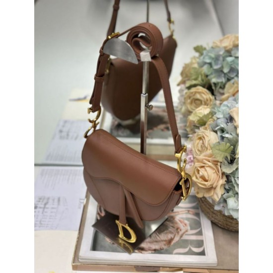 Premio Replica Borsa Dior Saddle pelle di vitello liscia marrone Imitazione Outlet
