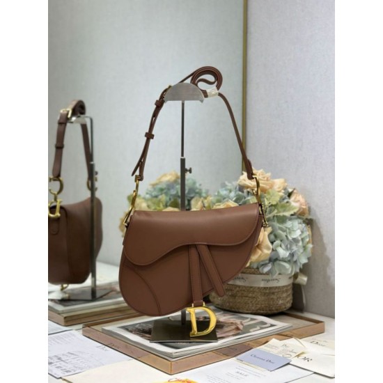 Premio Replica Borsa Dior Saddle pelle di vitello liscia marrone Imitazione Outlet