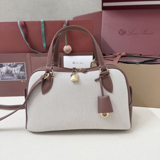 Premio Replica Borsa Needle Loro Piana piccolo/media Tela caramello Imitazione Outlet