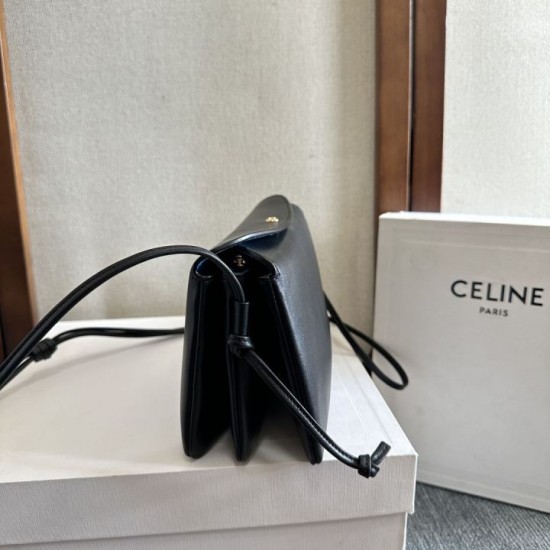 Premio Replica Borsa Celine Trio Flap morbida pelle di agnello nera Imitazione Outlet