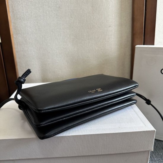 Premio Replica Borsa Celine Trio Flap morbida pelle di agnello nera Imitazione Outlet