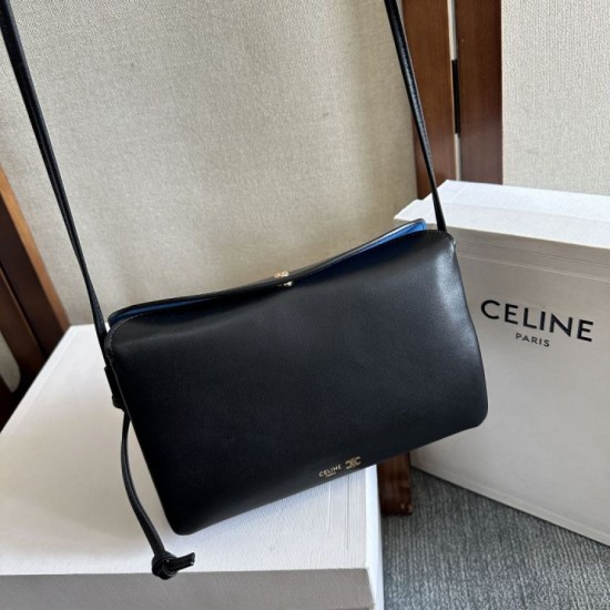 Premio Replica Borsa Celine Trio Flap morbida pelle di agnello nera Imitazione Outlet