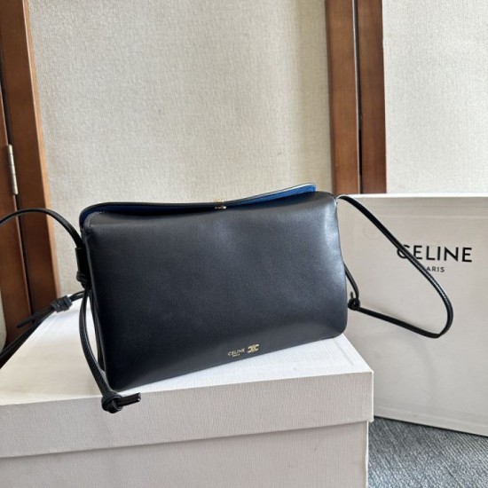 Premio Replica Borsa Celine Trio Flap morbida pelle di agnello nera Imitazione Outlet