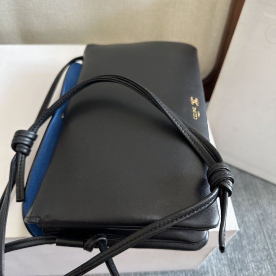 Premio Replica Borsa Celine Trio Flap morbida pelle di agnello nera Imitazione Outlet