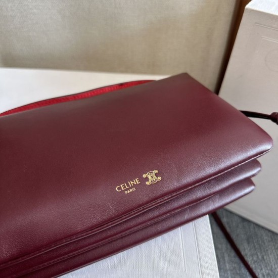 Premio Replica Borsa Celine Trio Flap morbida pelle di agnello bordeaux Imitazione Outlet