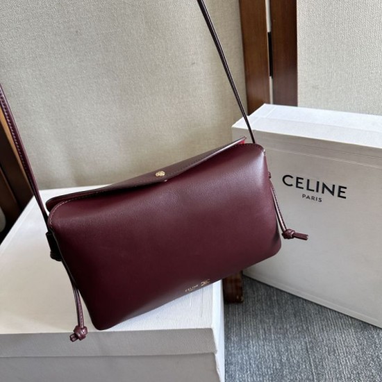 Premio Replica Borsa Celine Trio Flap morbida pelle di agnello bordeaux Imitazione Outlet