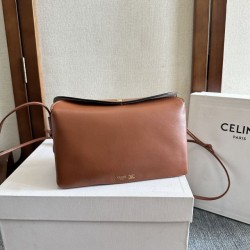 Premio Replica Borse Celine Trio Flap morbida pelle di agnello Marrone Imitazione Outlet