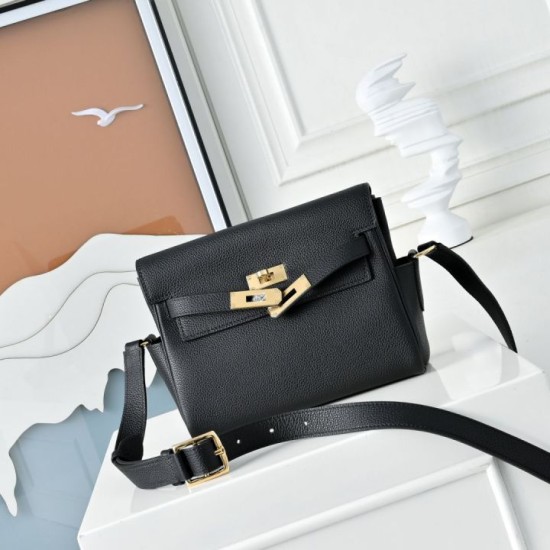 Premio Replica Borsa a tracolla Hermes Kelly Messenger nera Imitazione Outlet