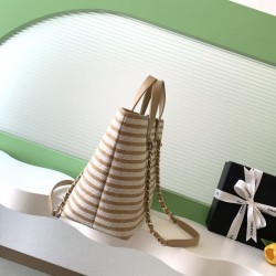 Premio Replica Borsa shopping Tote Chanel Deauville AS6007 tela righe marrone Imitazione Outlet