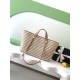 Premio Replica Borsa shopping Tote Chanel Deauville AS6007 tela righe marrone Imitazione Outlet