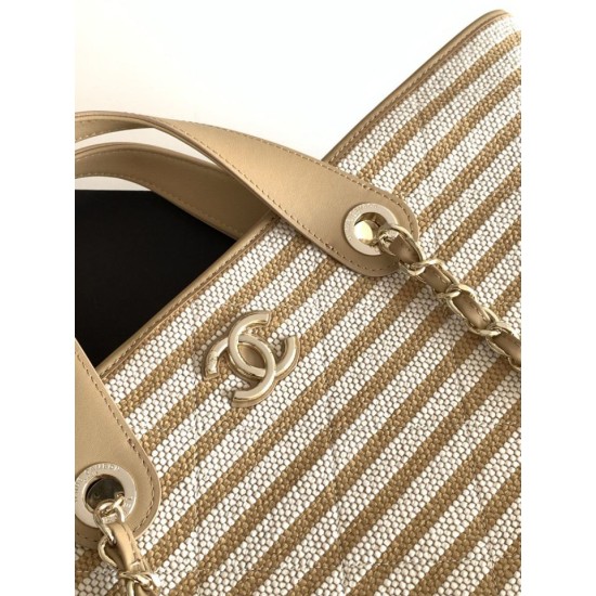 Premio Replica Borsa shopping Tote Chanel Deauville AS6007 tela righe marrone Imitazione Outlet