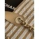 Premio Replica Borsa shopping Tote Chanel Deauville AS6007 tela righe marrone Imitazione Outlet