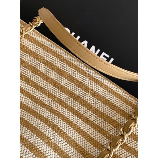Premio Replica Borsa shopping Tote Chanel Deauville AS6007 tela righe marrone Imitazione Outlet