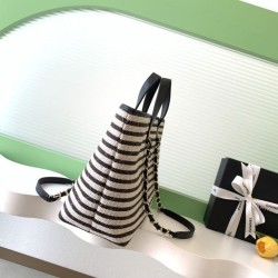 Premio Replica Borsa shopping Tote Chanel Deauville AS6007 tela righe bianca/nero Imitazione Outlet