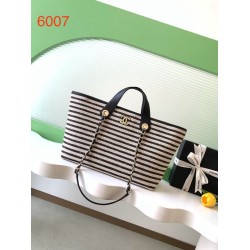 Premio Replica Borsa shopping Tote Chanel Deauville AS6007 tela righe bianca/nero Imitazione Outlet