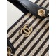 Premio Replica Borsa shopping Tote Chanel Deauville AS6007 tela righe bianca/nero Imitazione Outlet