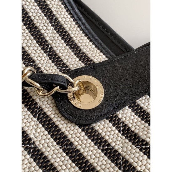 Premio Replica Borsa shopping Tote Chanel Deauville AS6007 tela righe bianca/nero Imitazione Outlet