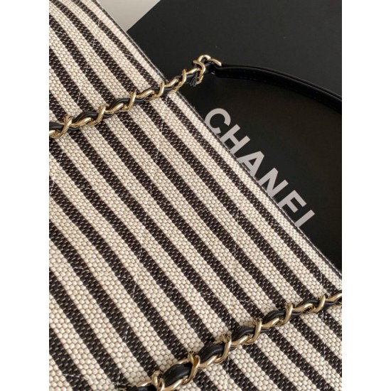 Premio Replica Borsa shopping Tote Chanel Deauville AS6007 tela righe bianca/nero Imitazione Outlet