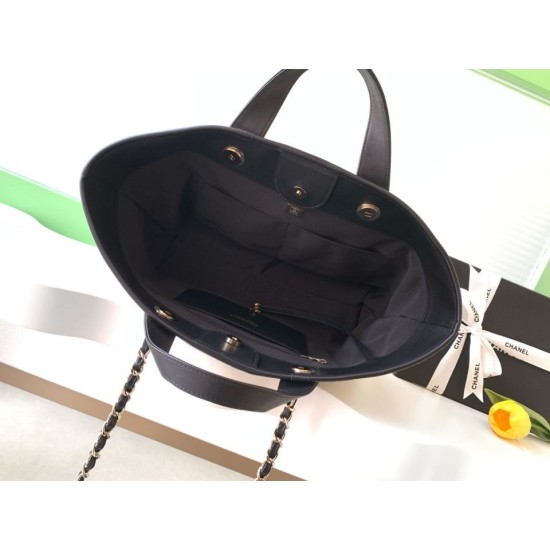 Premio Replica Borsa shopping Tote Chanel Deauville AS6007 tela righe bianca/nero Imitazione Outlet