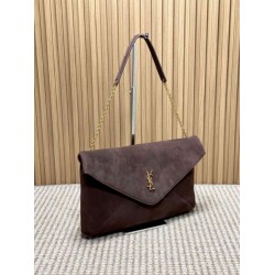 Falso Perfetto YSL Saint Laurent Cassandre Borsa a busta grande con catena scamosciata marrone Imitazione Outlet Online