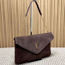 Falso Perfetto YSL Saint Laurent Cassandre Borsa a busta grande con catena scamosciata marrone Imitazione Outlet Online