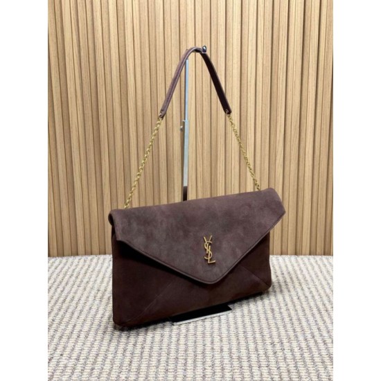 Falso Perfetto YSL Saint Laurent Cassandre Borsa a busta grande con catena scamosciata marrone Imitazione Outlet Online