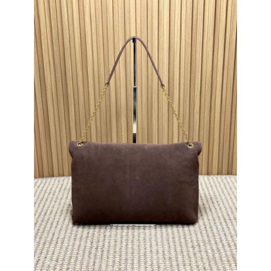 Falso Perfetto YSL Saint Laurent Cassandre Borsa a busta grande con catena scamosciata marrone Imitazione Outlet Online