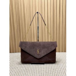 Falso Perfetto YSL Saint Laurent Cassandre Borsa a busta grande con catena scamosciata marrone Imitazione Outlet Online
