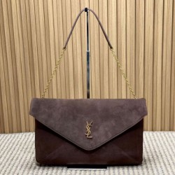 Falso Perfetto YSL Saint Laurent Cassandre Borsa a busta grande con catena scamosciata marrone Imitazione Outlet Online