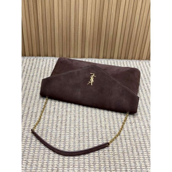 Falso Perfetto YSL Saint Laurent Cassandre Borsa a busta grande con catena scamosciata marrone Imitazione Outlet Online