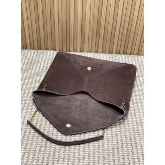 Falso Perfetto YSL Saint Laurent Cassandre Borsa a busta grande con catena scamosciata marrone Imitazione Outlet Online