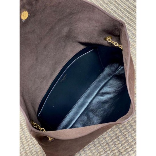Falso Perfetto YSL Saint Laurent Cassandre Borsa a busta grande con catena scamosciata marrone Imitazione Outlet Online