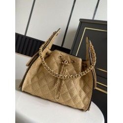 Falso Perfetto Borsa a mano Chanel 25 Mini Hobo AS5293 Rafia intrecciata Marrone/Nero Imitazione Outlet Online