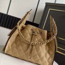 Falso Perfetto Borsa a mano Chanel 25 Mini Hobo AS5293 Rafia intrecciata Marrone/Nero Imitazione Outlet Online