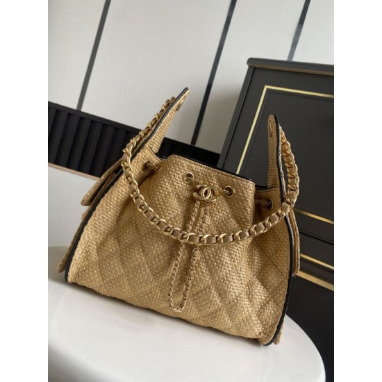 Falso Perfetto Borsa a mano Chanel 25 Mini Hobo AS5293 Rafia intrecciata Marrone/Nero Imitazione Outlet Online