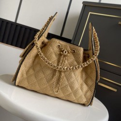 Falso Perfetto Borsa a mano Chanel 25 Mini Hobo AS5293 Rafia intrecciata Marrone/Nero Imitazione Outlet Online