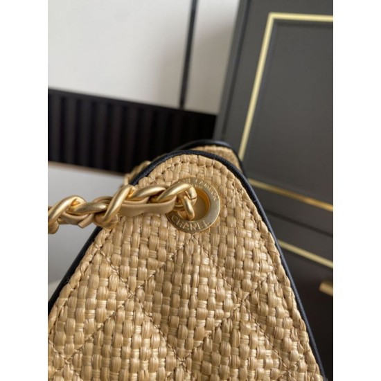 Falso Perfetto Borsa a mano Chanel 25 Mini Hobo AS5293 Rafia intrecciata Marrone/Nero Imitazione Outlet Online
