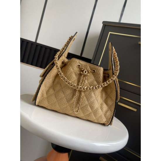 Falso Perfetto Borsa a mano Chanel 25 Mini Hobo AS5293 Rafia intrecciata Marrone/Nero Imitazione Outlet Online