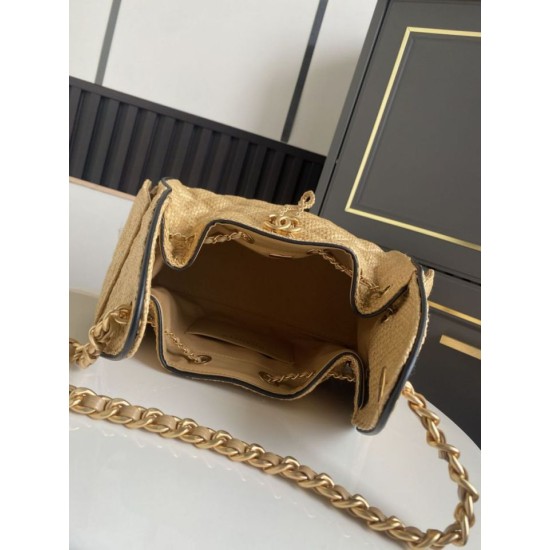 Falso Perfetto Borsa a mano Chanel 25 Mini Hobo AS5293 Rafia intrecciata Marrone/Nero Imitazione Outlet Online