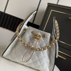 Falso Perfetto Borsa a mano Chanel 25 Mini Hobo AS5293 Rafia intrecciata Beige/Nero Imitazione Outlet Online