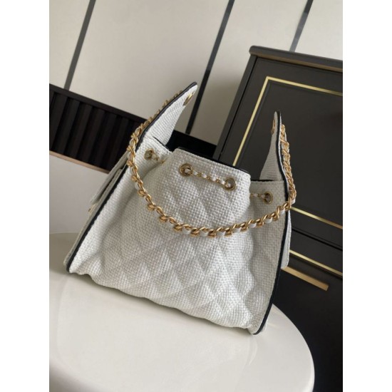 Falso Perfetto Borsa a mano Chanel 25 Mini Hobo AS5293 Rafia intrecciata Beige/Nero Imitazione Outlet Online