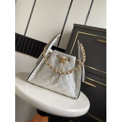 Falso Perfetto Borsa a mano Chanel 25 Mini Hobo AS5293 Rafia intrecciata Beige/Nero Imitazione Outlet Online