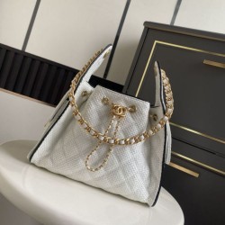 Falso Perfetto Borsa a mano Chanel 25 Mini Hobo AS5293 Rafia intrecciata Beige/Nero Imitazione Outlet Online