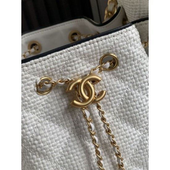 Falso Perfetto Borsa a mano Chanel 25 Mini Hobo AS5293 Rafia intrecciata Beige/Nero Imitazione Outlet Online
