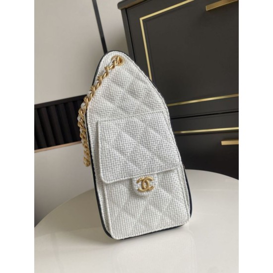 Falso Perfetto Borsa a mano Chanel 25 Mini Hobo AS5293 Rafia intrecciata Beige/Nero Imitazione Outlet Online