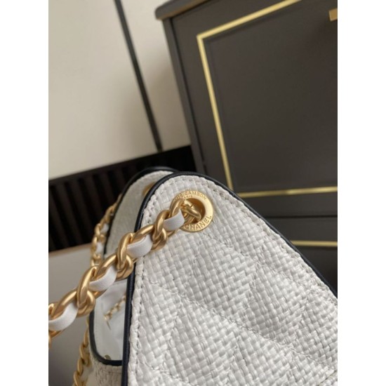 Falso Perfetto Borsa a mano Chanel 25 Mini Hobo AS5293 Rafia intrecciata Beige/Nero Imitazione Outlet Online