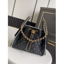 Falso Perfetto Borsa a mano Chanel 25 Mini Hobo AS5293 Rafia intrecciata Nero Imitazione Outlet Online