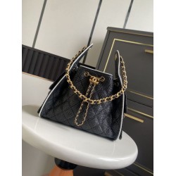 Falso Perfetto Borsa a mano Chanel 25 Mini Hobo AS5293 Rafia intrecciata Nero Imitazione Outlet Online