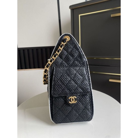 Falso Perfetto Borsa a mano Chanel 25 Mini Hobo AS5293 Rafia intrecciata Nero Imitazione Outlet Online